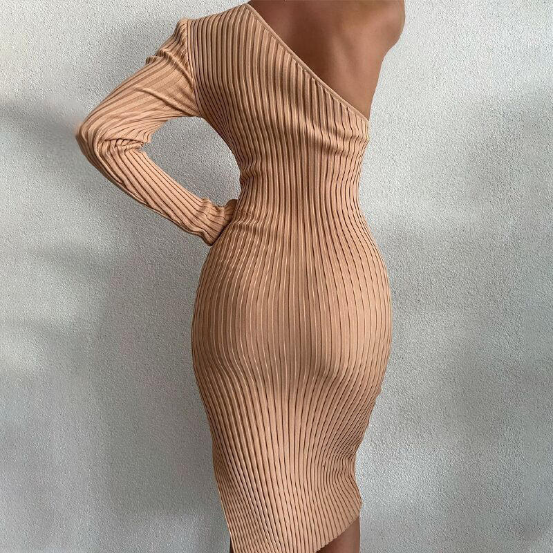 Swein de primavera personalizada Sweater Long Polyéster Sweet \\\\ \'S Fashion \\\\\' ssol Color sólido Knit Diagonal Slit Sexy Vestido