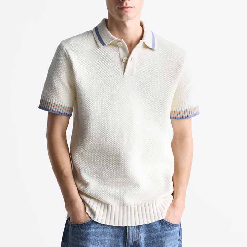 Polo camisa top top algodón tejido mangas rayas livianas suéter de polo